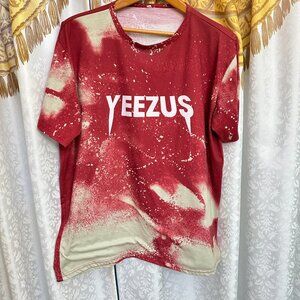 Kanye West Yeezus Concert T-Shirt Red and White Bleached Tie Dye - XL